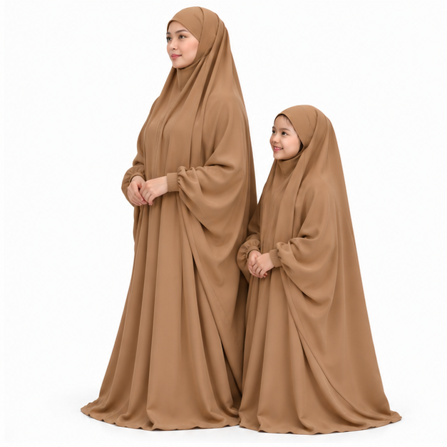 Elegant Brown Matching Mother Daughter Jilbab-3