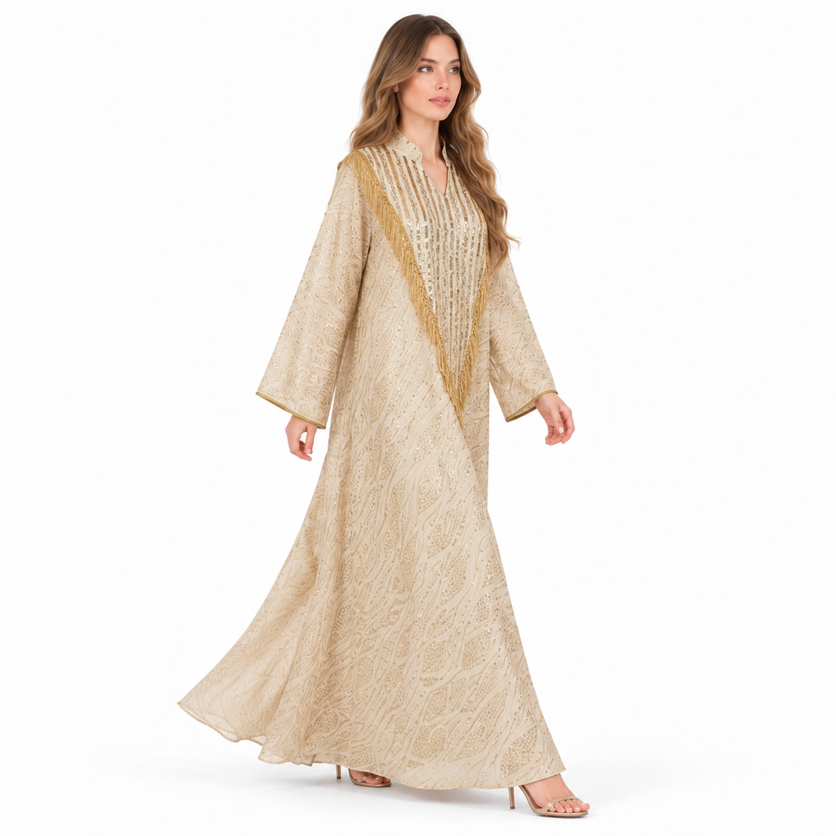 Elegant Gold Embroidered Luxury Sequin Kaftan