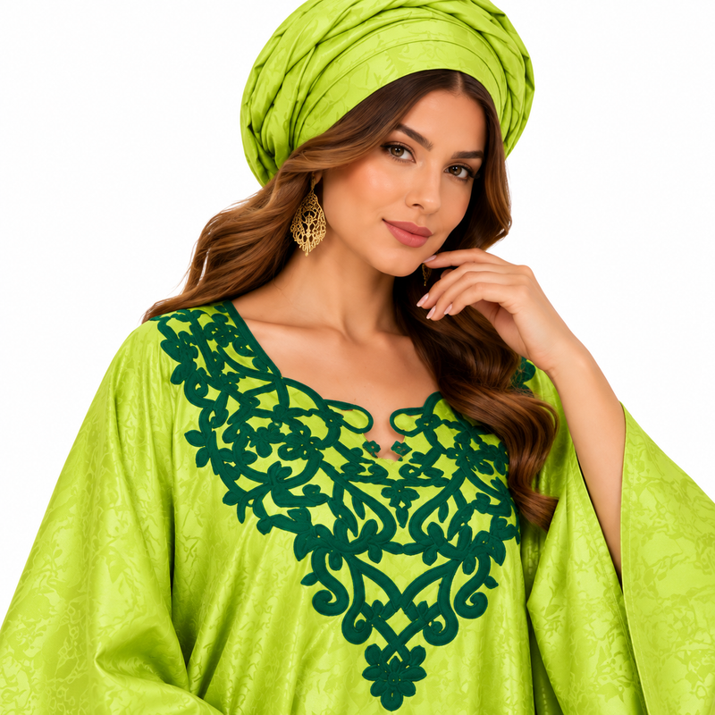 Lime Green Embroidered Flowing Women’s Kaftan-3