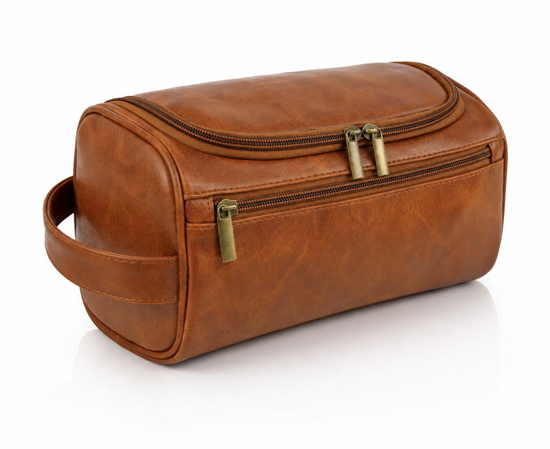 Vintage Leather Toiletry Bag for Men – Travel Dopp Kit with Large Capacity & Dual Zip Compartments-4