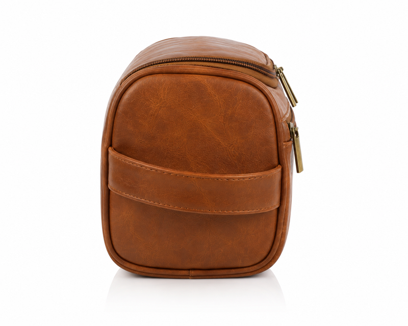 Vintage Leather Toiletry Bag for Men – Travel Dopp Kit with Large Capacity & Dual Zip Compartments-3