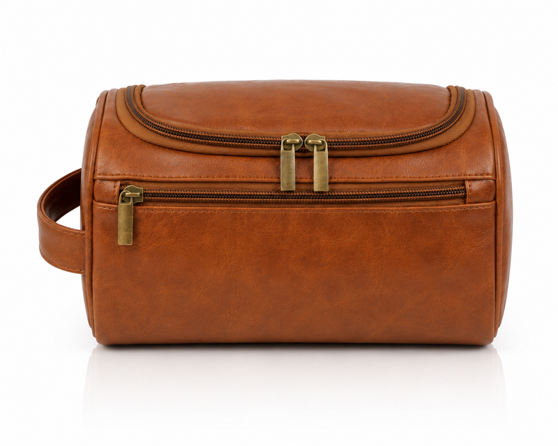 Vintage Leather Toiletry Bag for Men – Travel Dopp Kit with Large Capacity & Dual Zip Compartments-1