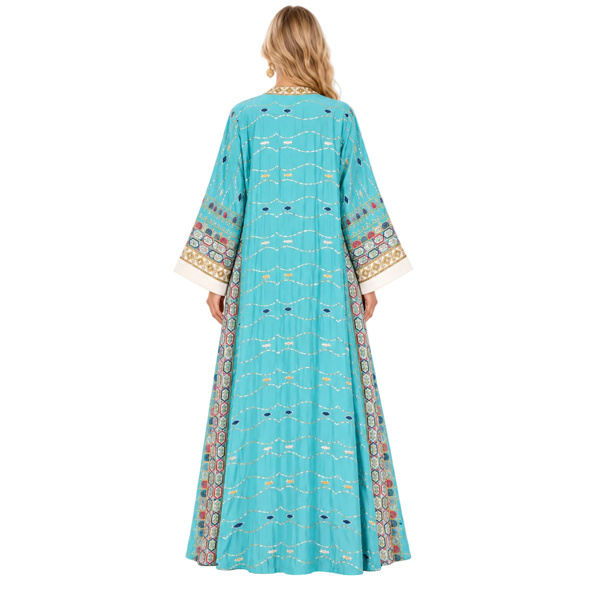Elegant Blue Embroidered Two Piece Kaftan-4