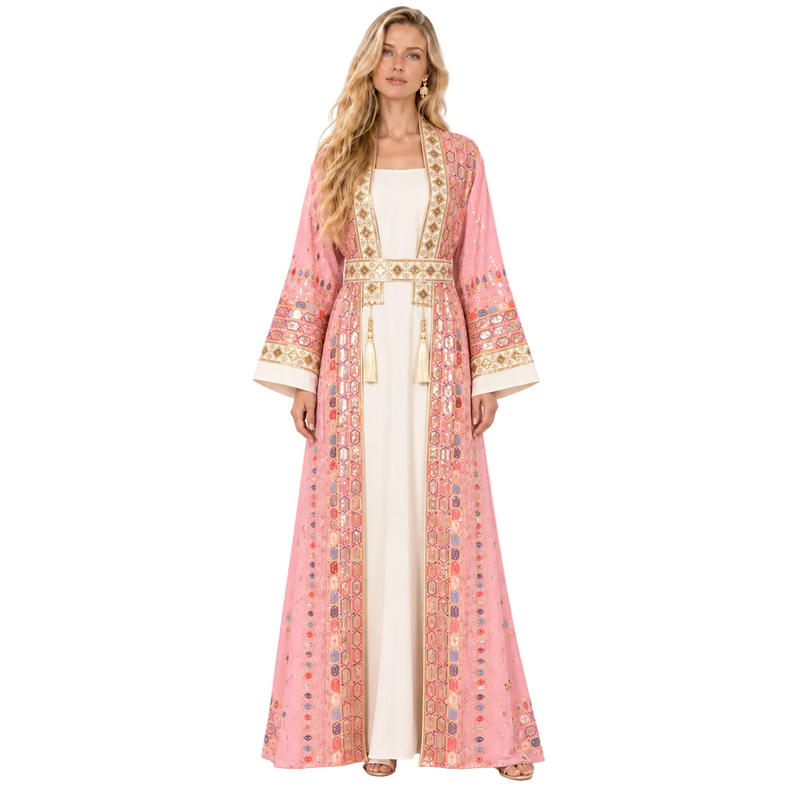 Elegant Pink Embroidered Two Piece Kaftan-1