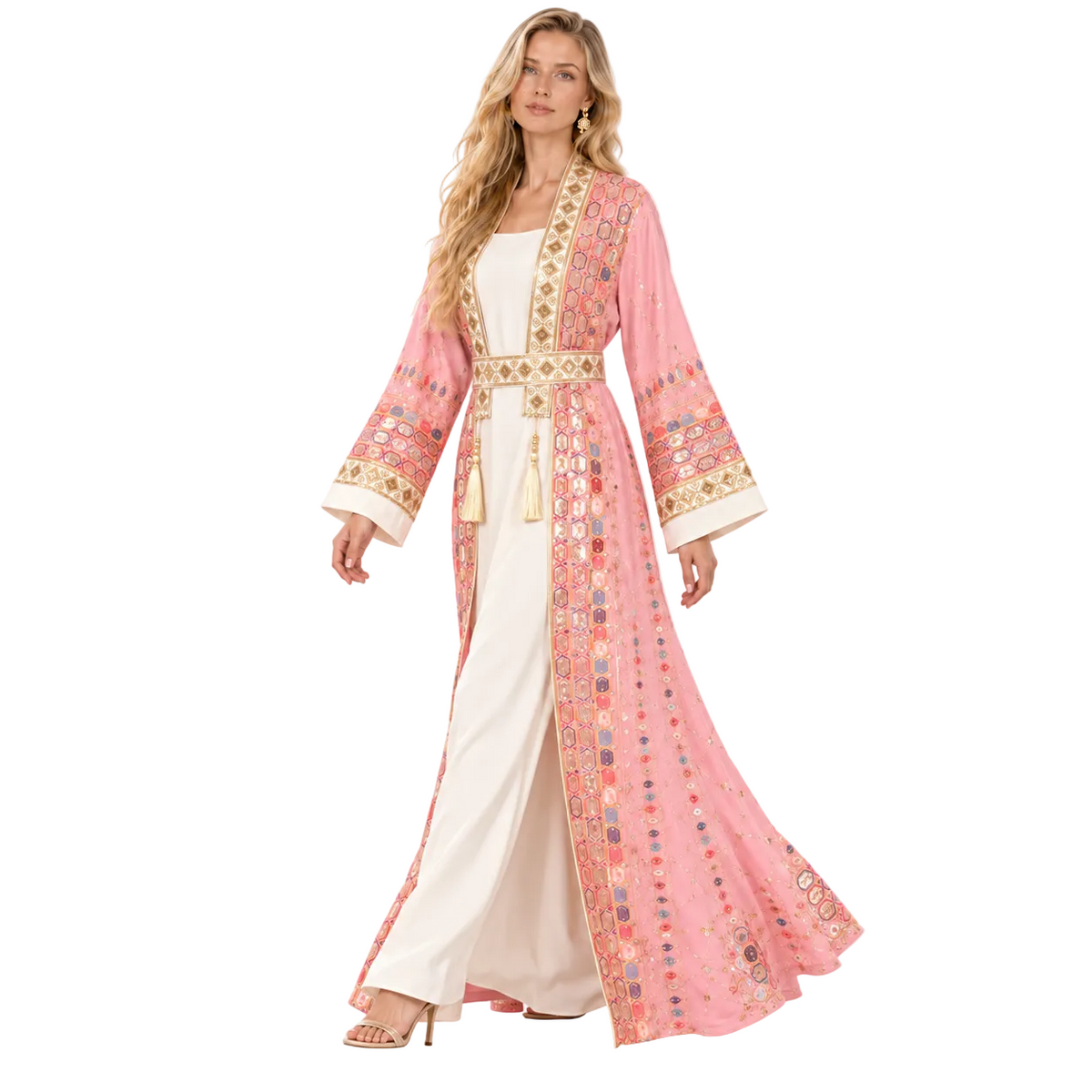 Elegant Pink Embroidered Two Piece Kaftan-3