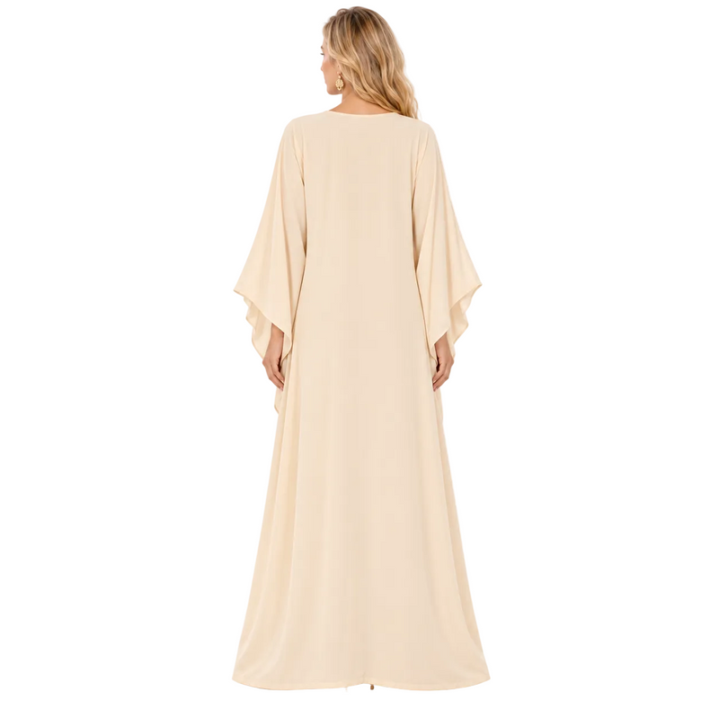 Elegant Beige Purple Embroidered Gamis Kaftan-4