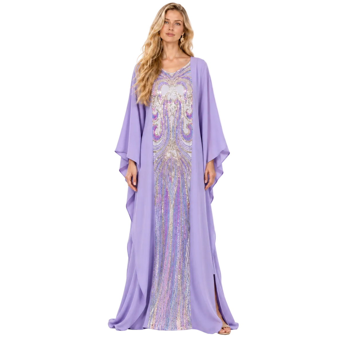 Elegant Purple Embroidered Flowing Gamis Kaftan-1