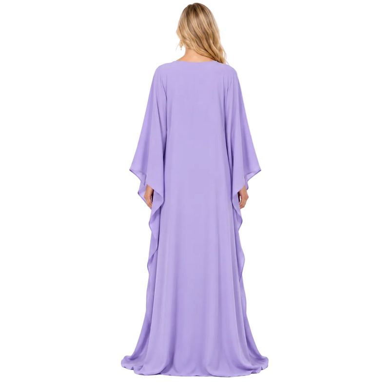 Elegant Purple Embroidered Flowing Gamis Kaftan-4