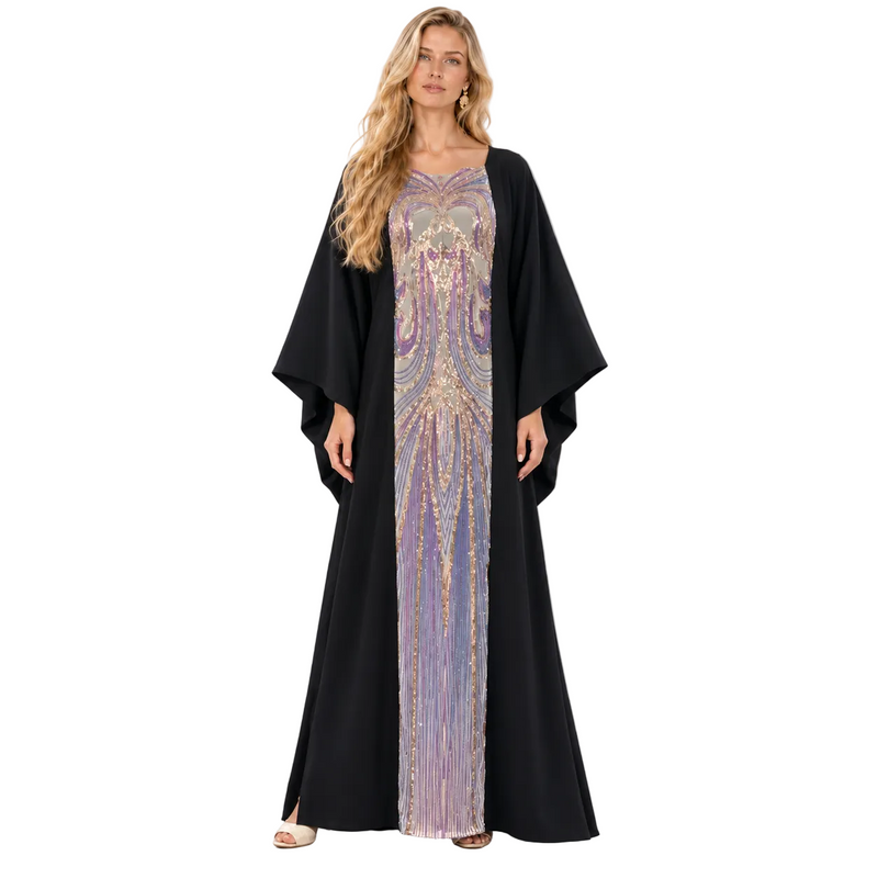 Black Lavender Embellished Luxury Gamis Kaftan-1