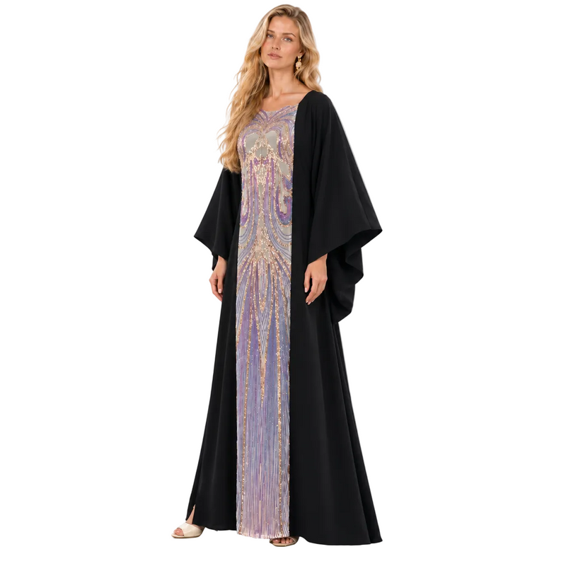 Black Lavender Embellished Luxury Gamis Kaftan-3