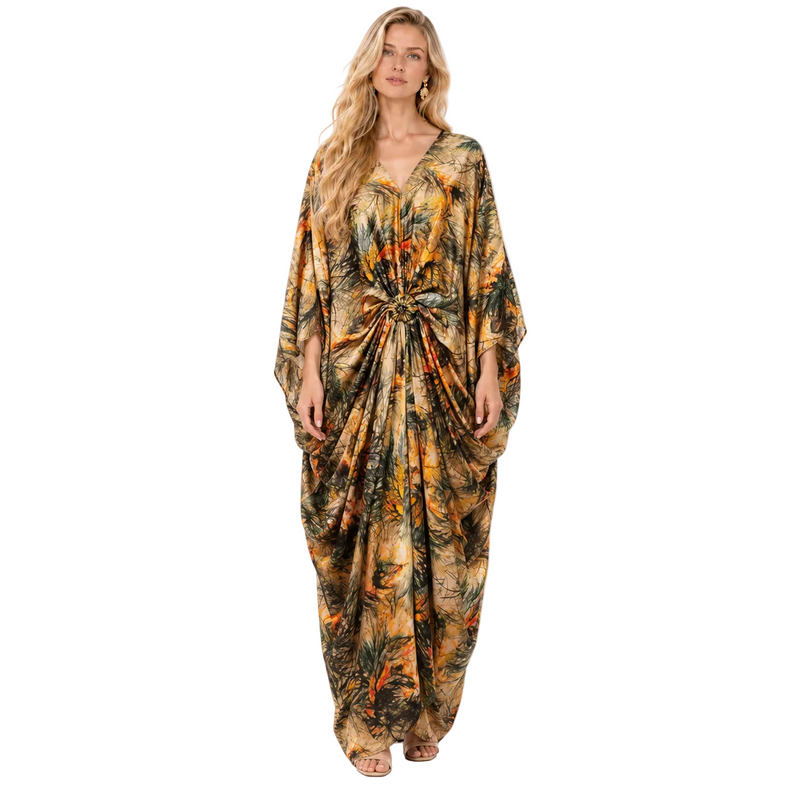 Elegant Cream Botanical Printed Gamis Kaftan-1