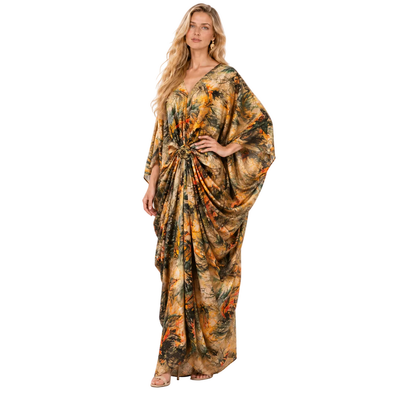 Elegant Cream Botanical Printed Gamis Kaftan-2
