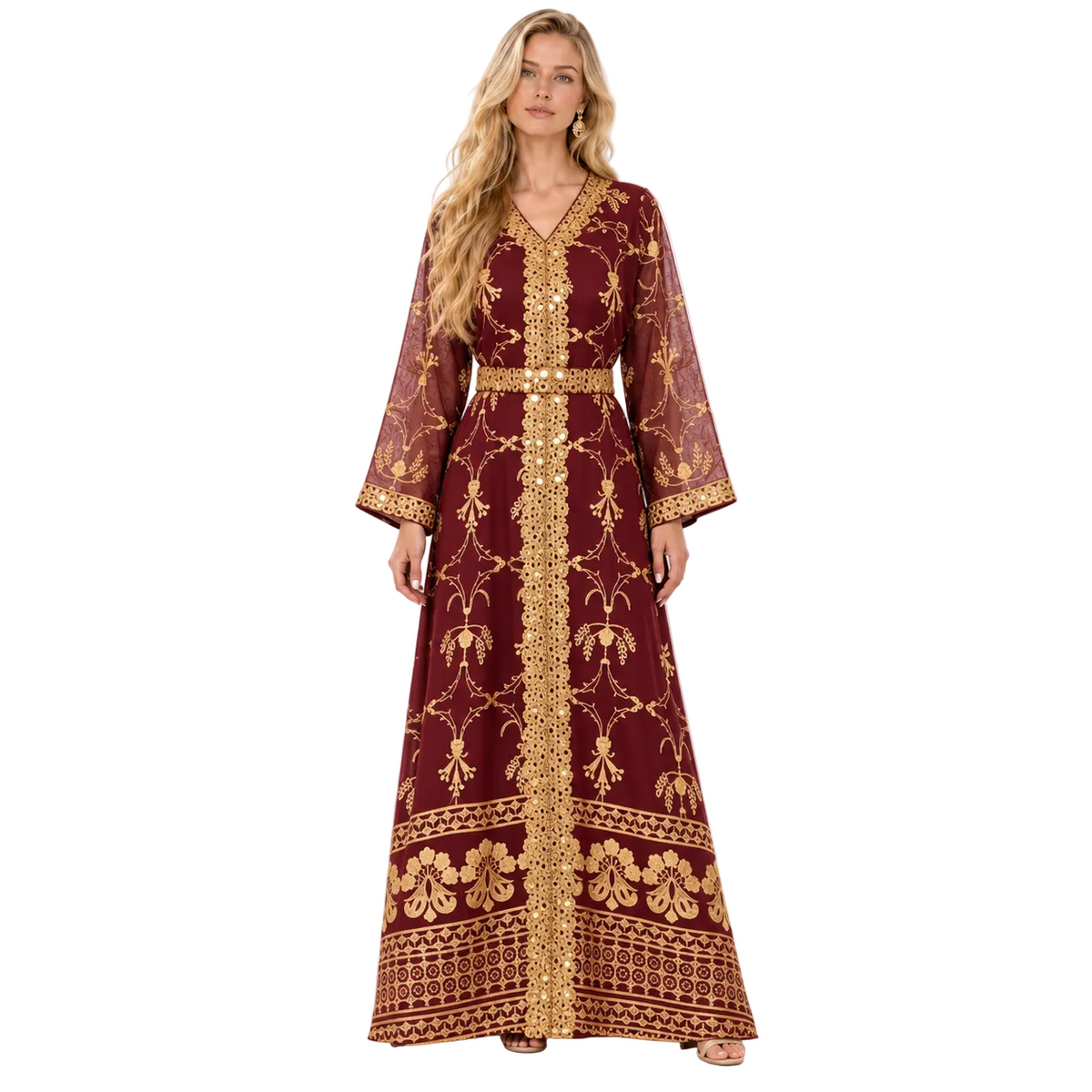 Red Gold Embroidered Elegant Gamis Kaftan-1