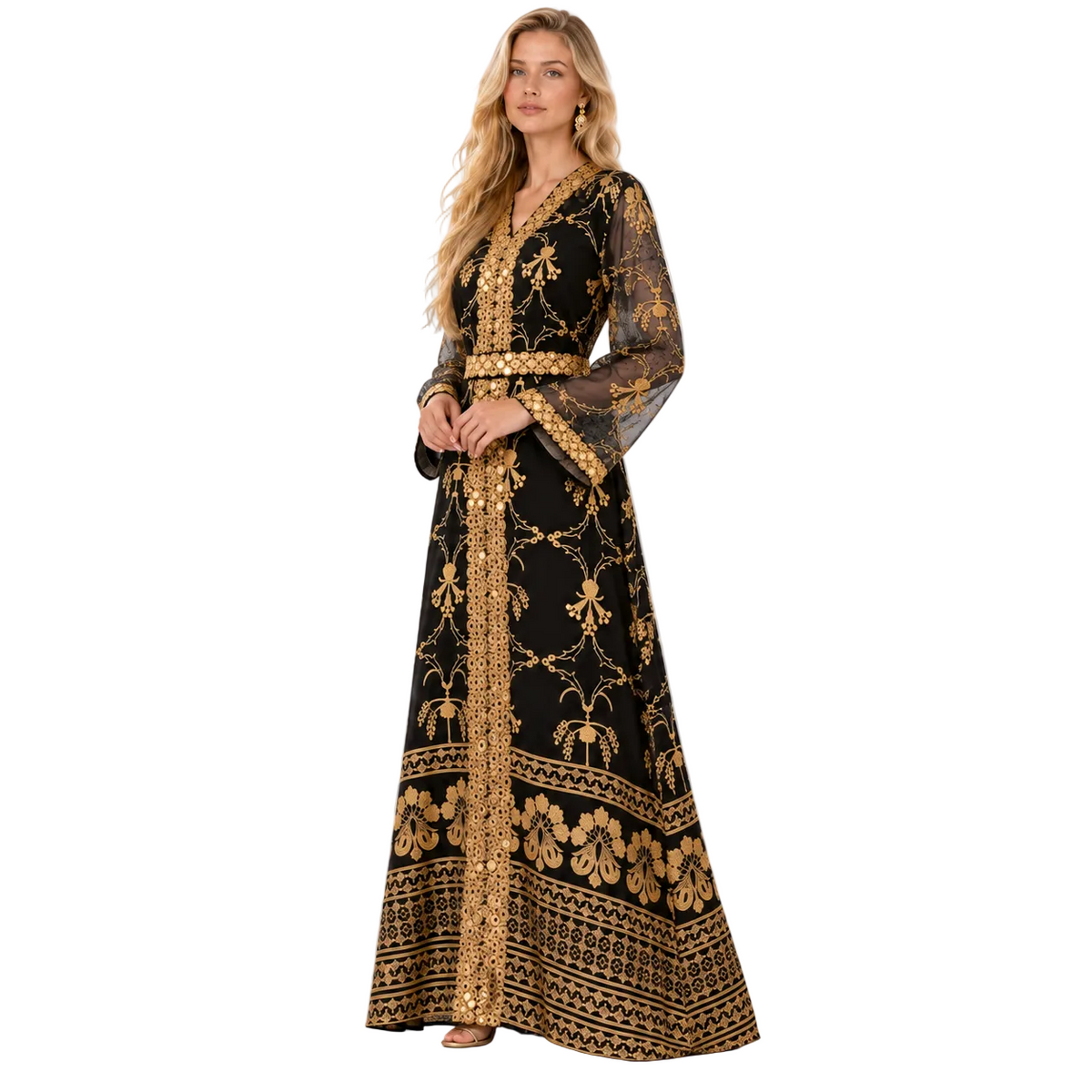 Black Gold Embroidered Elegant Gamis Dress