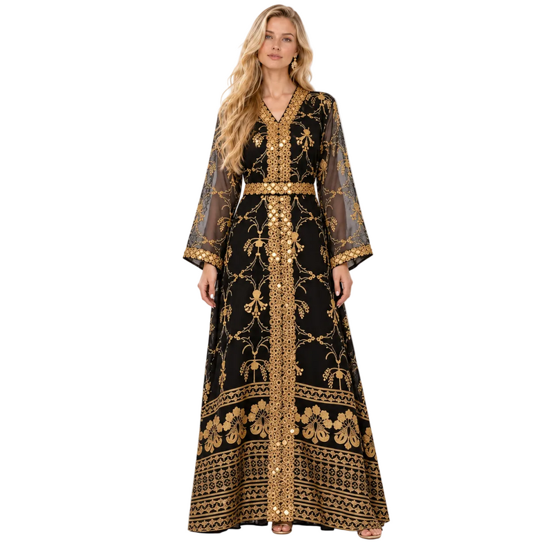 Black Gold Embroidered Elegant Gamis Dress-1