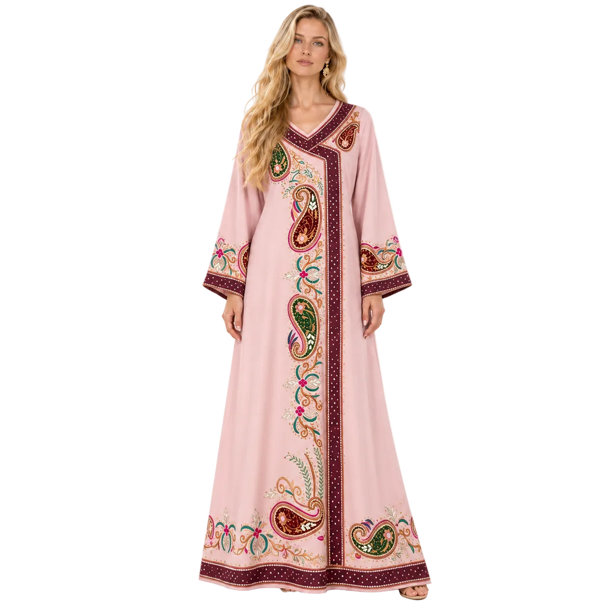 Pink Paisley Embroidered Luxury Gamis Kaftan