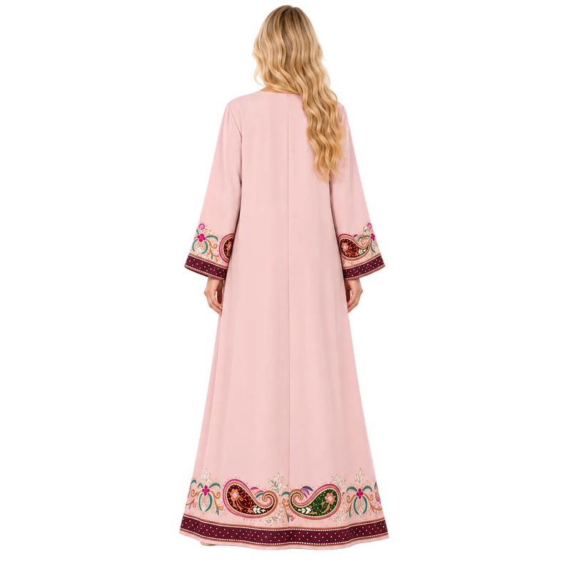 Pink Paisley Embroidered Gamis Luxury Kaftan-4