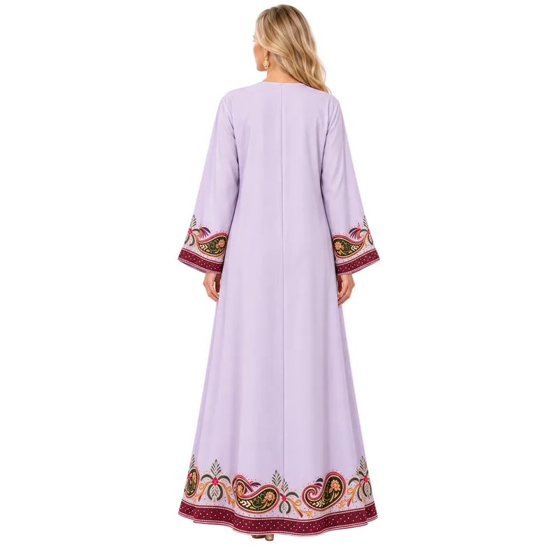 Lavender Paisley Embroidered Elegant Gamis Kaftan-4
