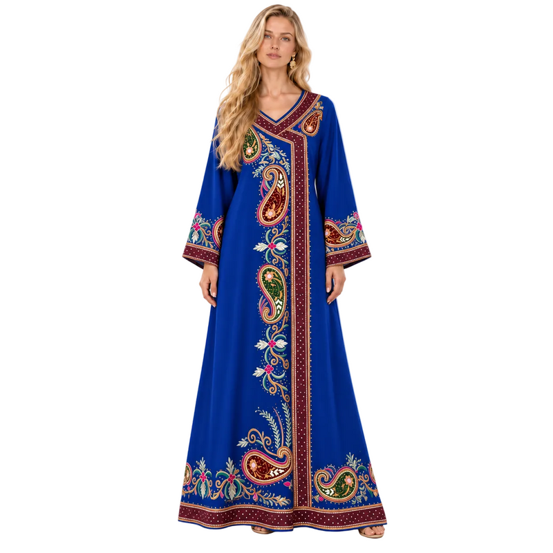 Royal Blue Paisley Embroidered Gamis Kaftan-1