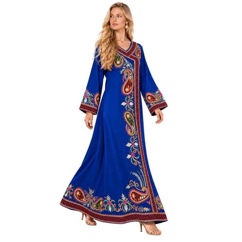 Royal Blue Paisley Embroidered Gamis Kaftan-3