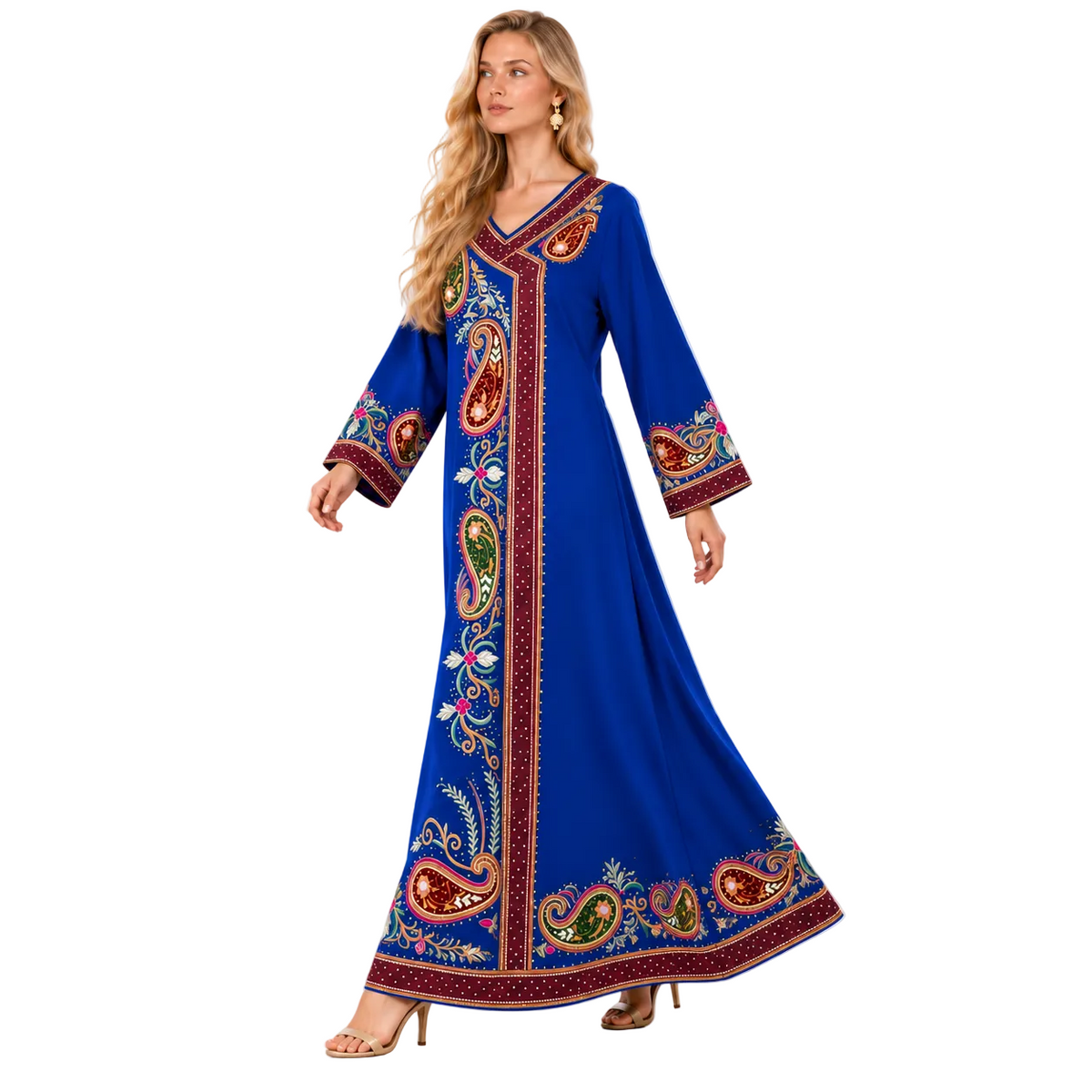 Royal Blue Paisley Embroidered Gamis Kaftan-2