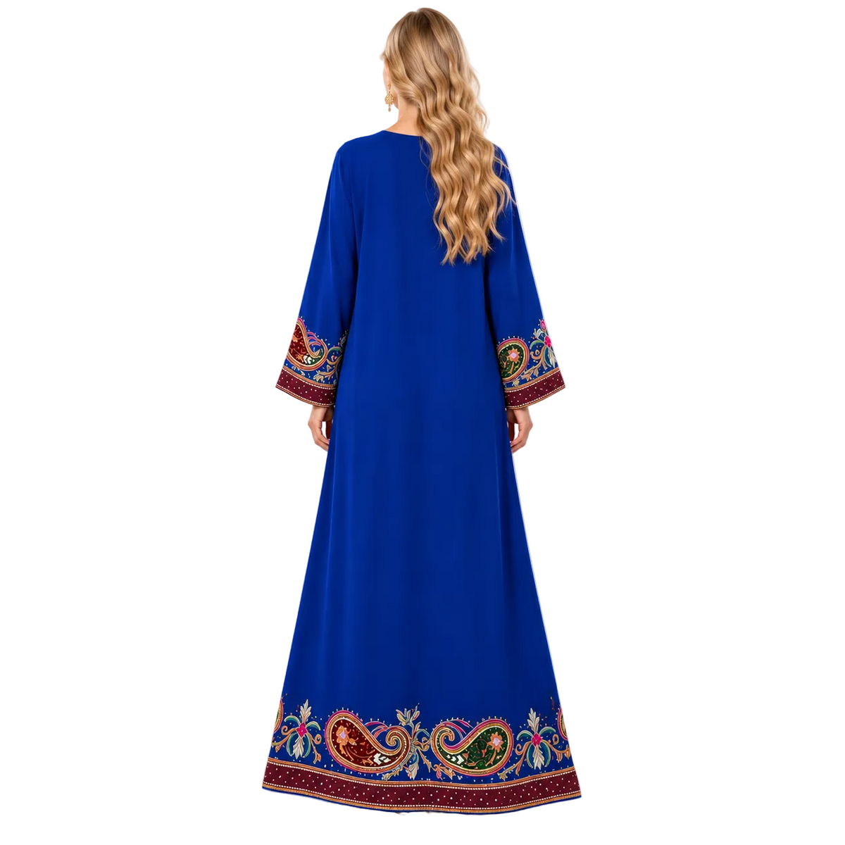 Royal Blue Paisley Embroidered Gamis Kaftan-4