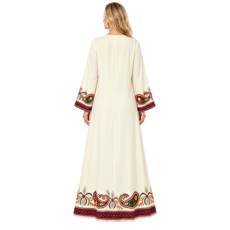 Ivory Paisley Embroidered Gamis Luxury Kaftan-4