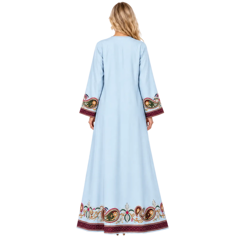 Light Blue Paisley Embroidered Gamis Kaftan-4