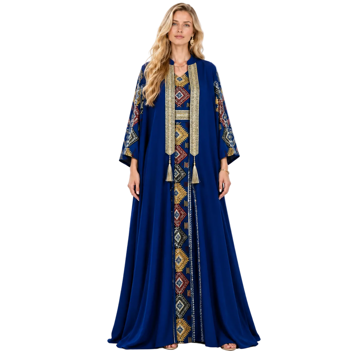 Royal Blue Geometric Embroidered Luxury Kaftan-1