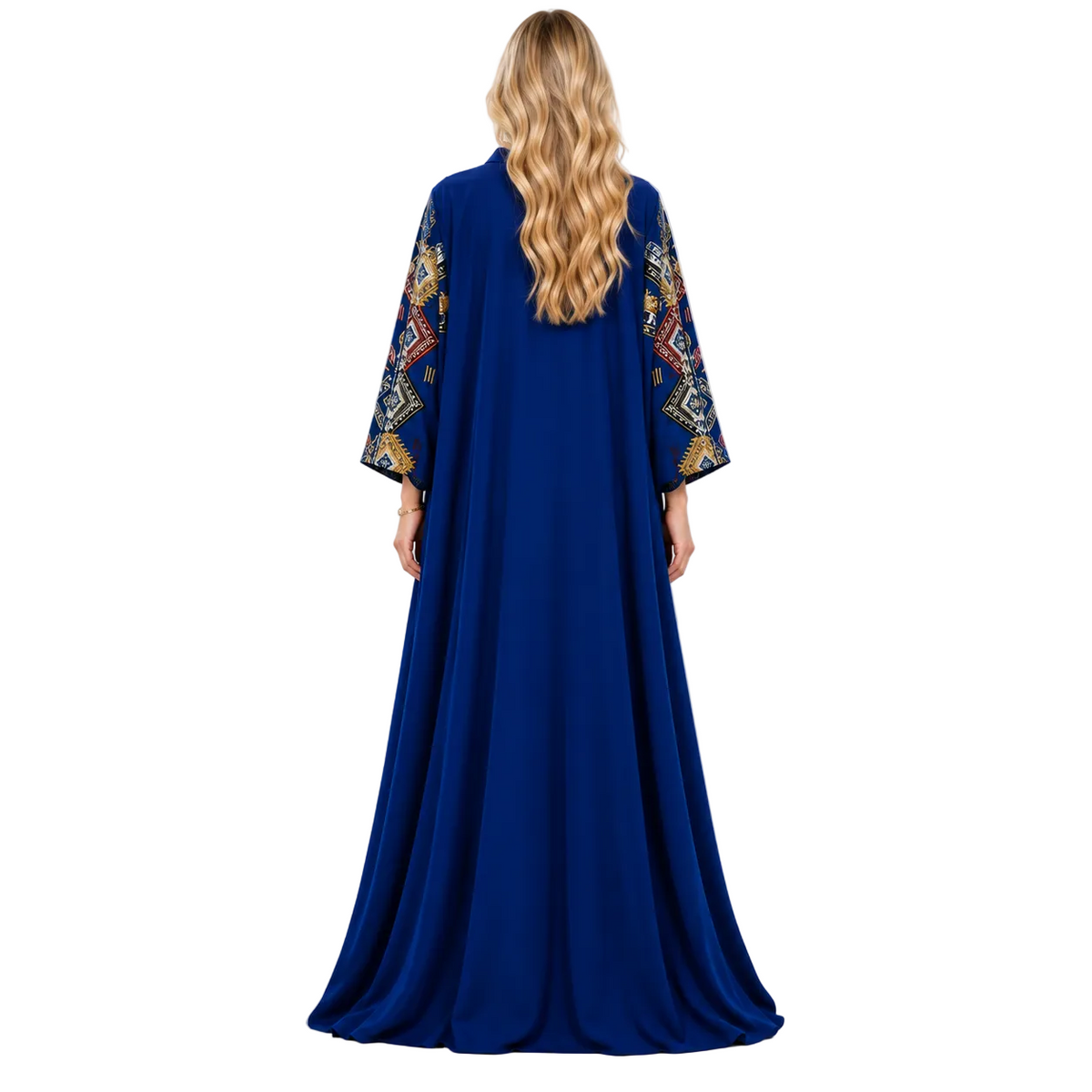 Royal Blue Geometric Embroidered Luxury Kaftan-4