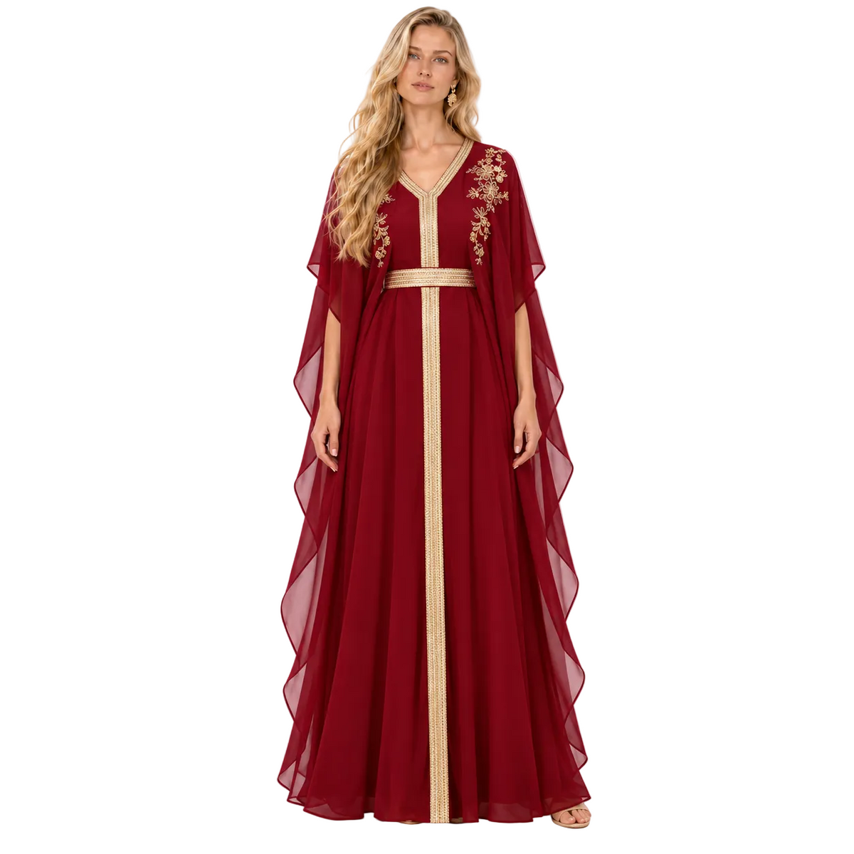 Burgundy Gold Embroidered Luxury Gamis Kaftan-1