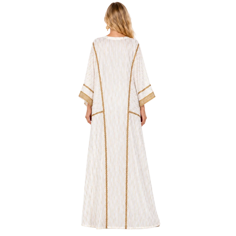Elegant White Gold Embroidered Gamis Kaftan-4