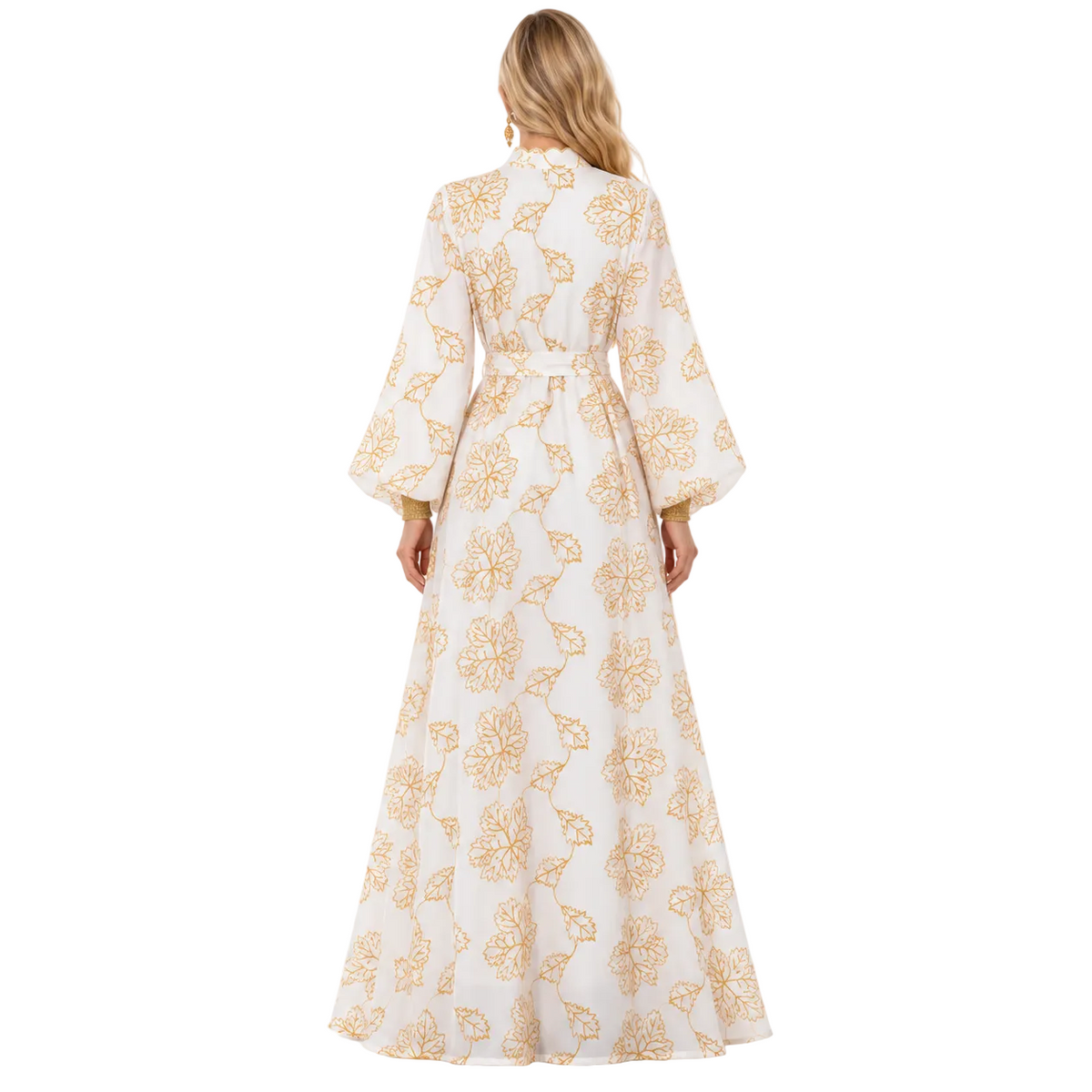 White Gold Floral Embroidered Luxury Kaftan-4
