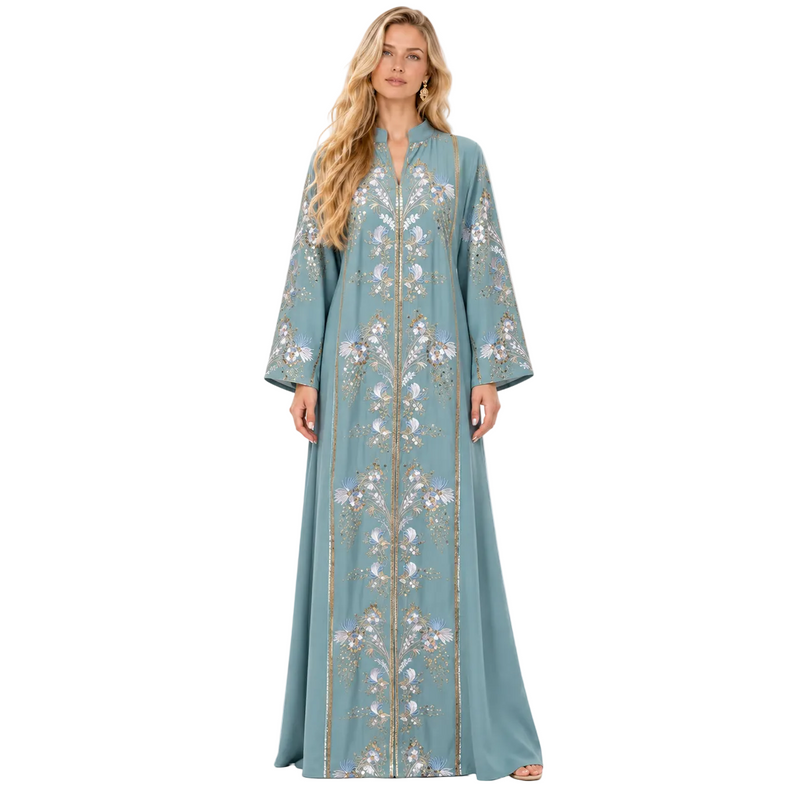 Light Green Floral Embroidered Luxury Kaftan-1