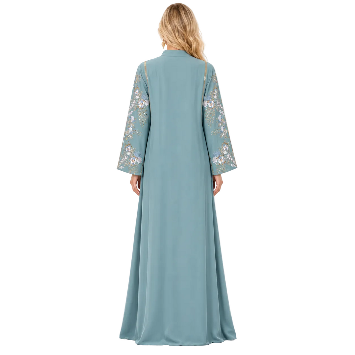 Light Green Floral Embroidered Luxury Kaftan-4