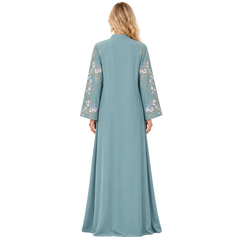 Light Green Floral Embroidered Luxury Kaftan-4