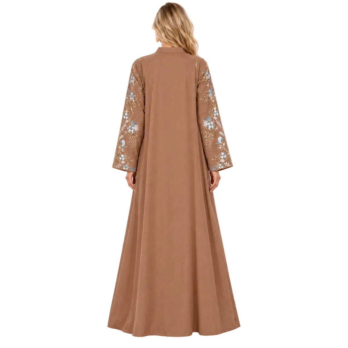 Coffee Blue Floral Embroidered Gamis Kaftan-4