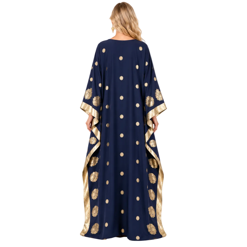 Elegant Blue Gold Embroidered Gamis Kaftan-4