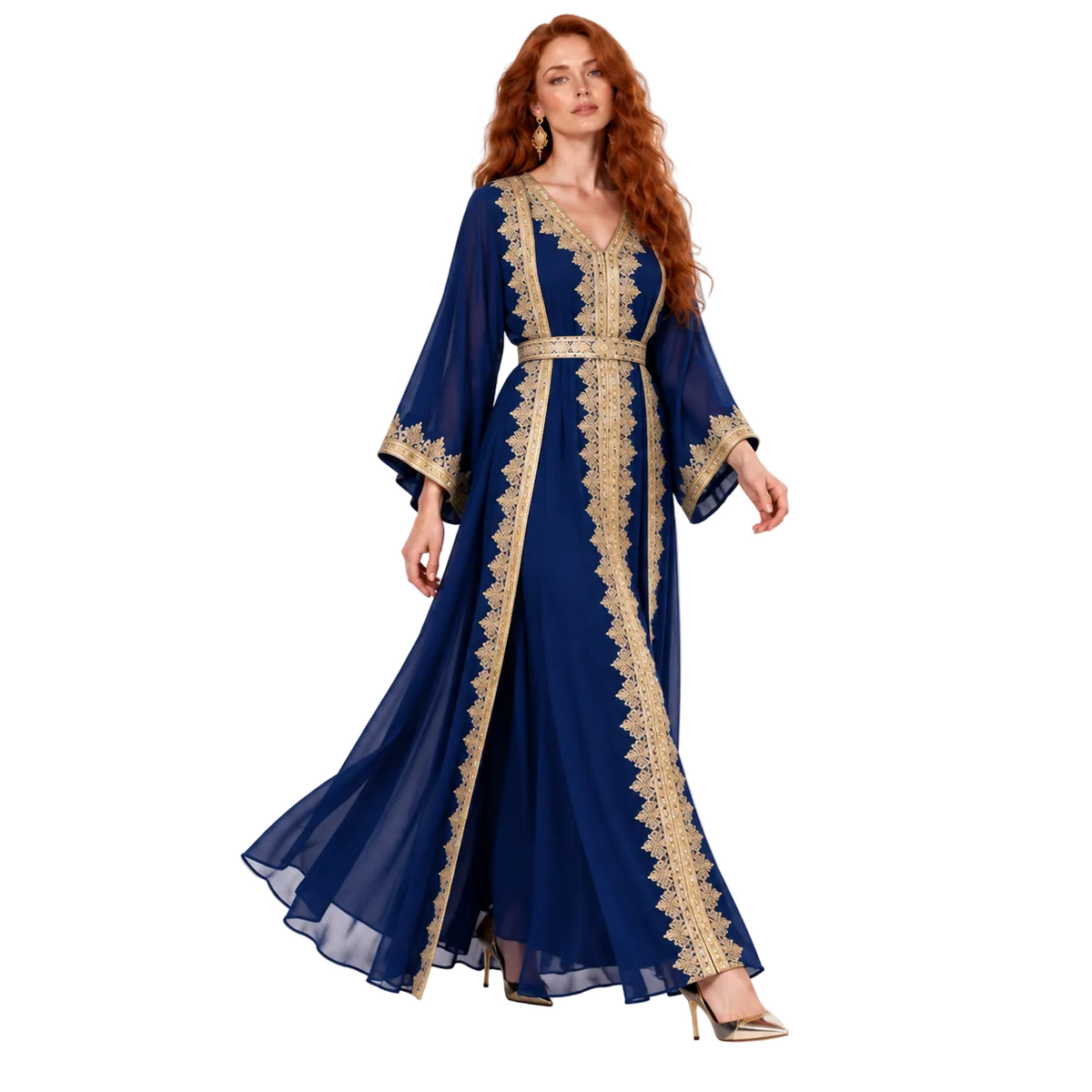 Royal Blue Embroidered Lebaran Kaftan Dress-2