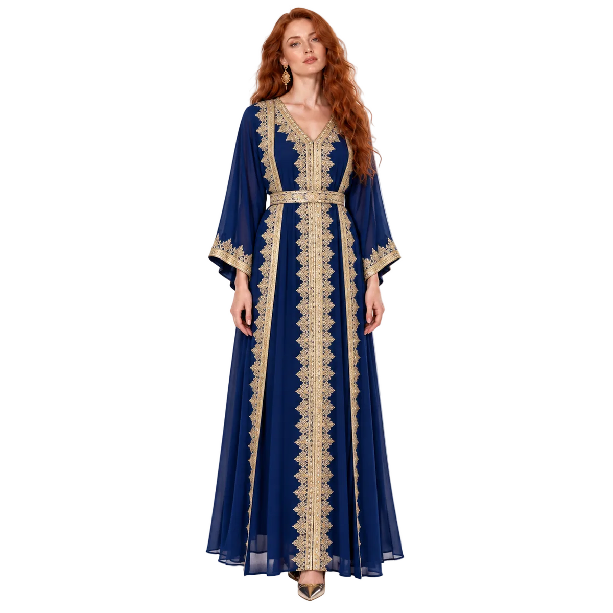 Royal Blue Embroidered Lebaran Kaftan Dress-1