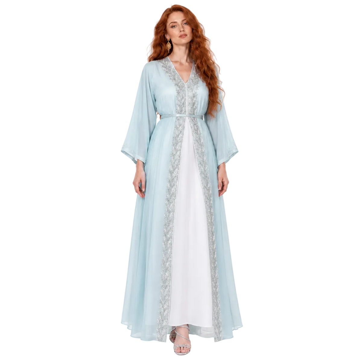 Ice Blue Silver Embroidered Lebaran Kaftan-1