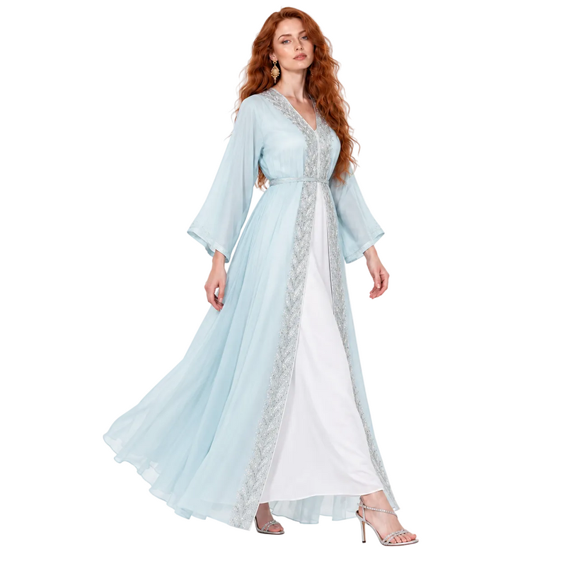 Ice Blue Silver Embroidered Lebaran Kaftan-2