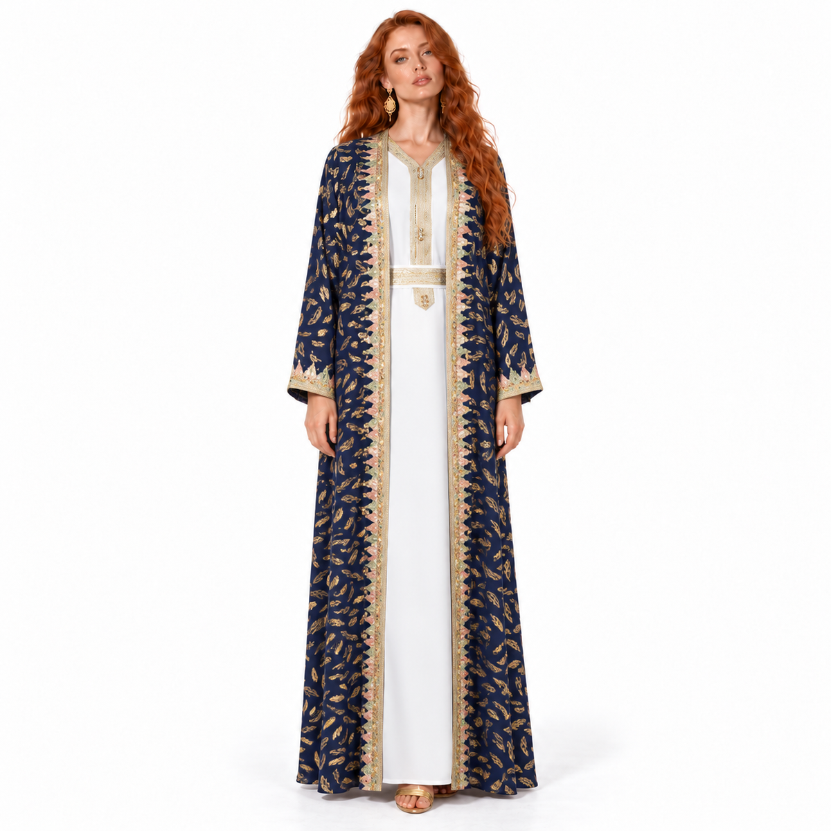 Navy Gold Printed Luxury Lebaran Kaftan-1