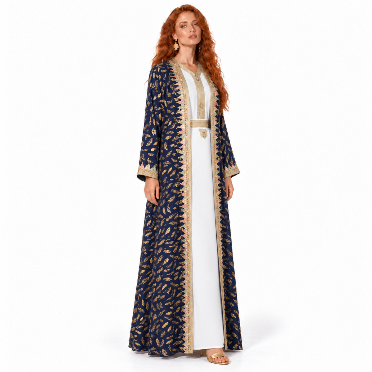 Navy Gold Printed Luxury Lebaran Kaftan-3