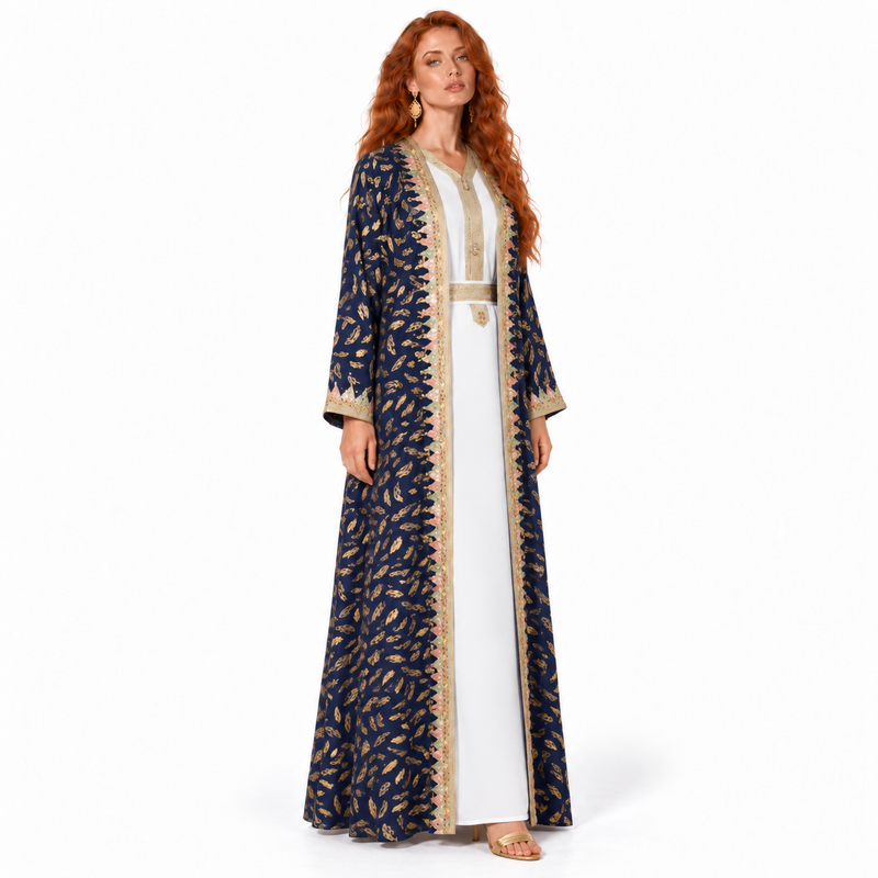 Navy Gold Printed Luxury Lebaran Kaftan-3