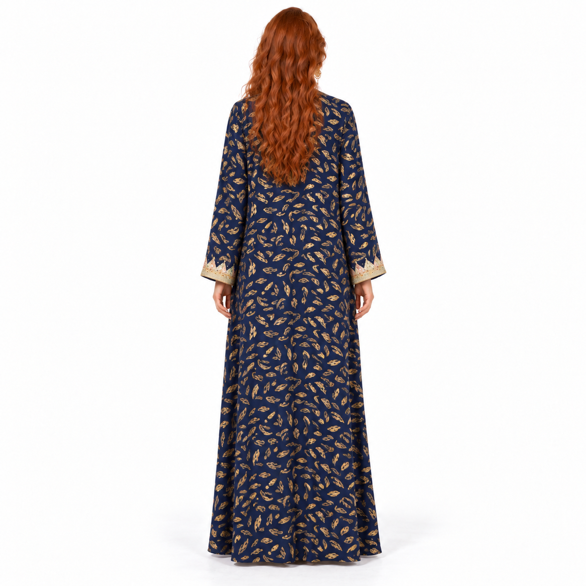 Navy Gold Printed Luxury Lebaran Kaftan-4