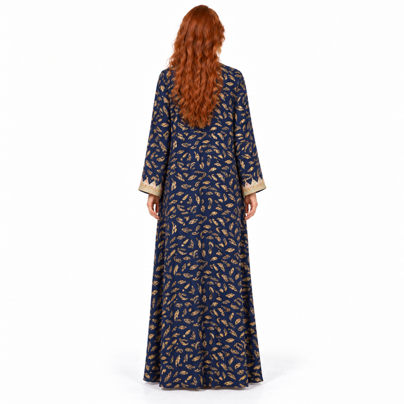 Navy Gold Printed Luxury Lebaran Kaftan-4