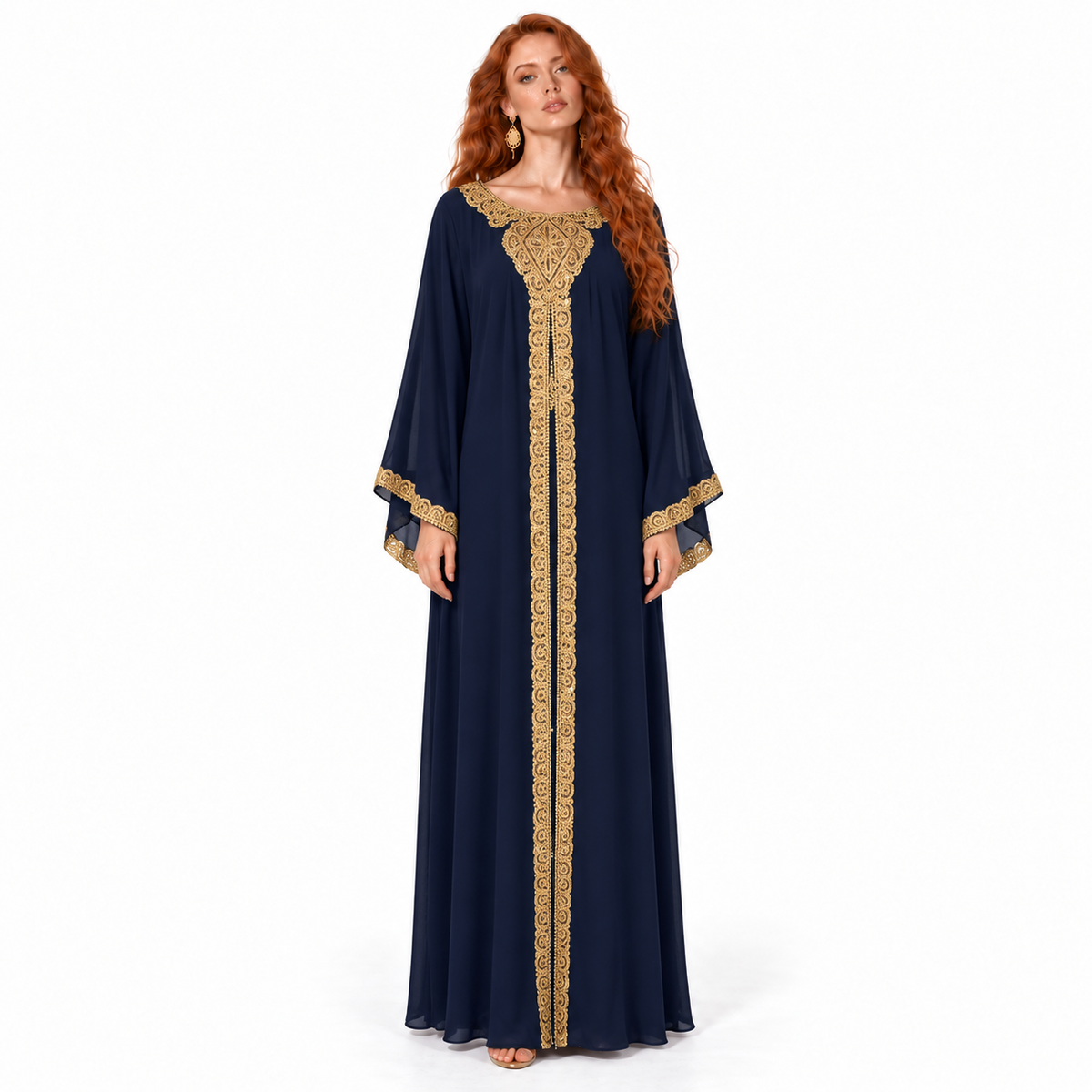 Navy Gold Embroidered Luxury Lebaran Kaftan-1