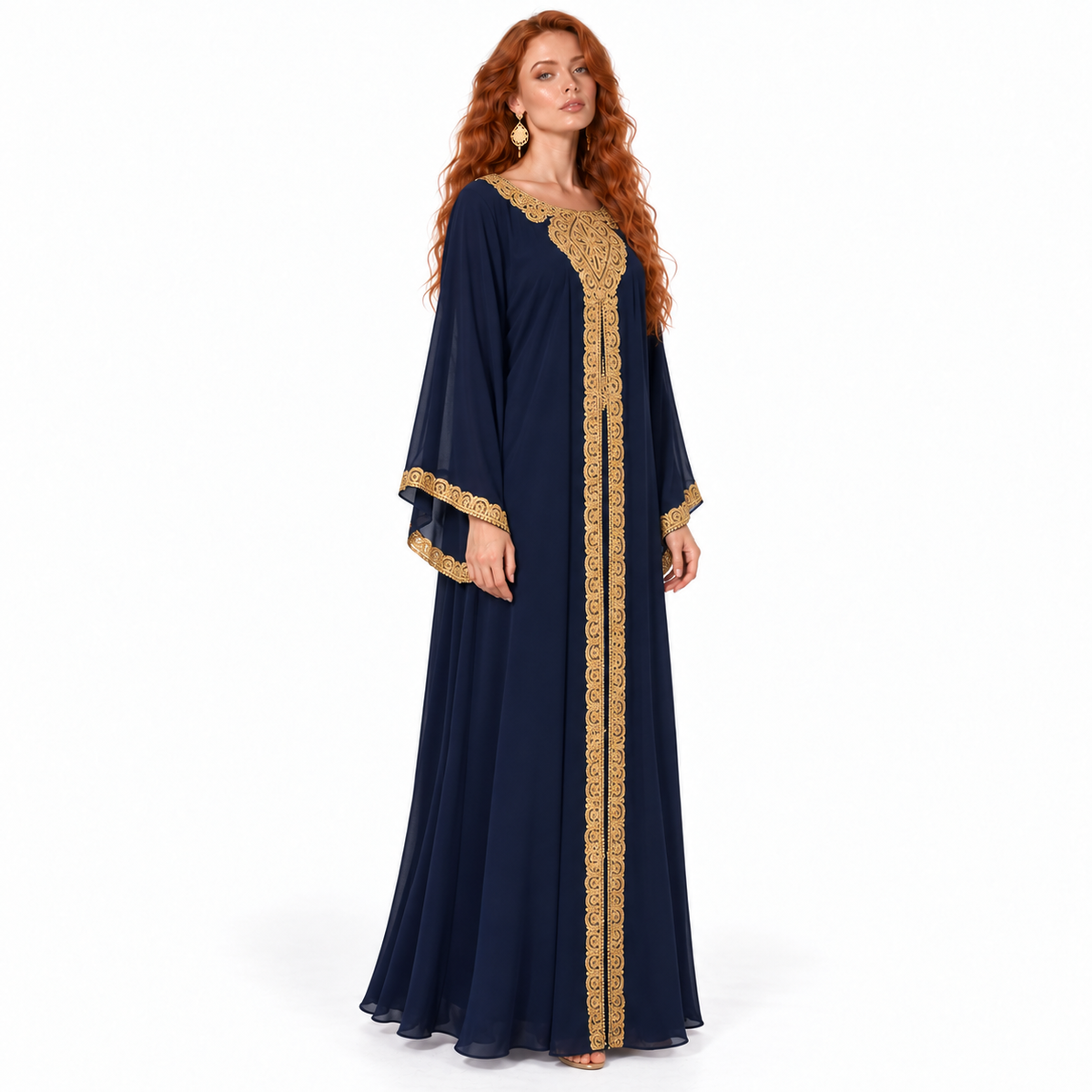 Navy Gold Embroidered Luxury Lebaran Kaftan-2