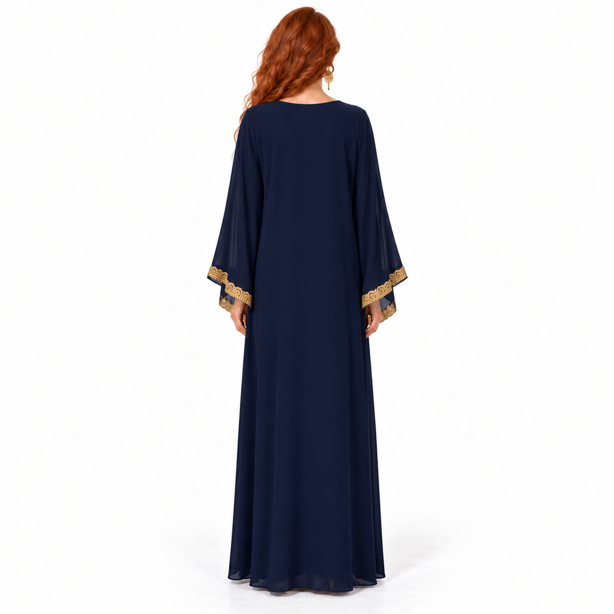 Navy Gold Embroidered Luxury Lebaran Kaftan-4